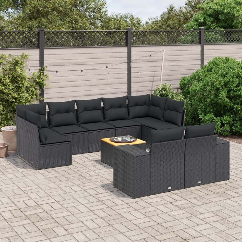 vidaXL Loungegrupp 10 delar med svarta dynor konstrotting
