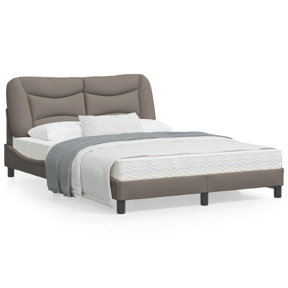 vidaXL Sängram med LED utan madrass Taupe 140x190 cm tyg
