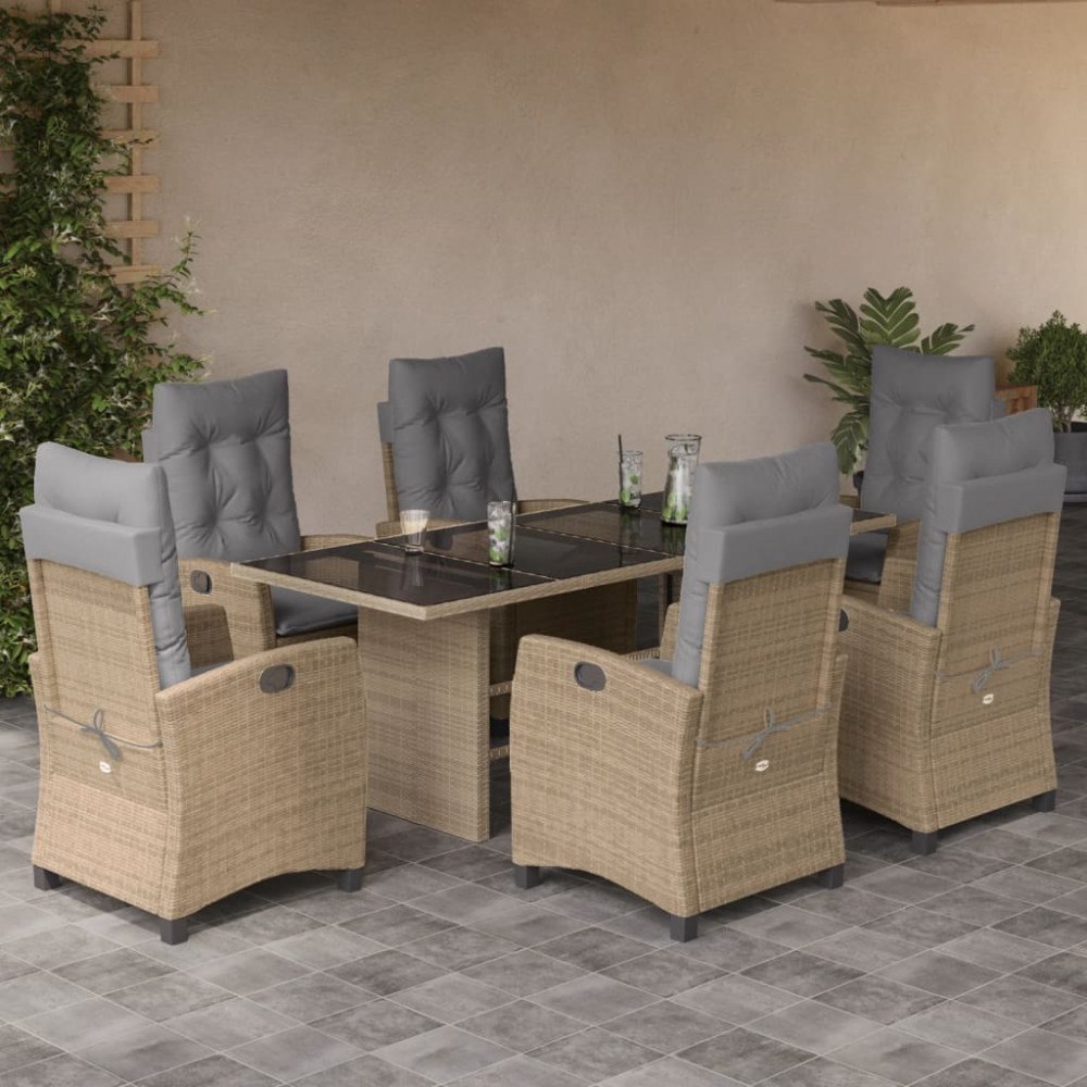 vidaXL Matgrupp för trädgården med dynor 7 delar mixbeige konstrotting
