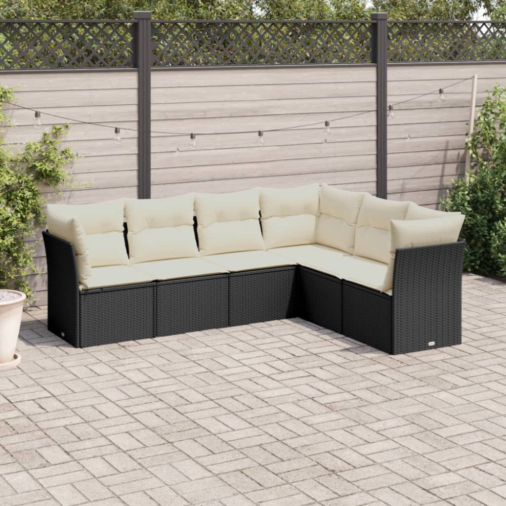 vidaXL Loungegrupp med dynor 6 delar svart konstrotting