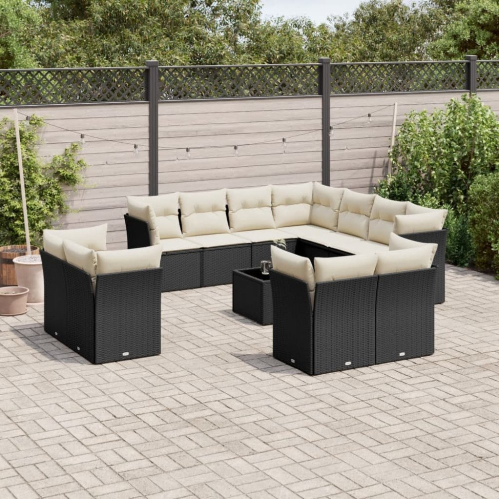 vidaXL Loungegrupp med dynor 12 delar svart konstrotting