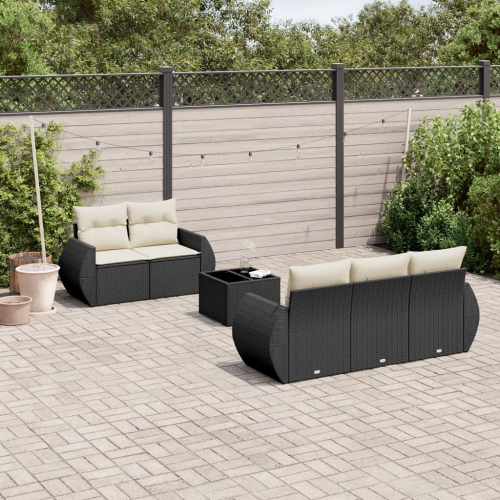 vidaXL Loungegrupp med dynor 6 delar svart konstrotting