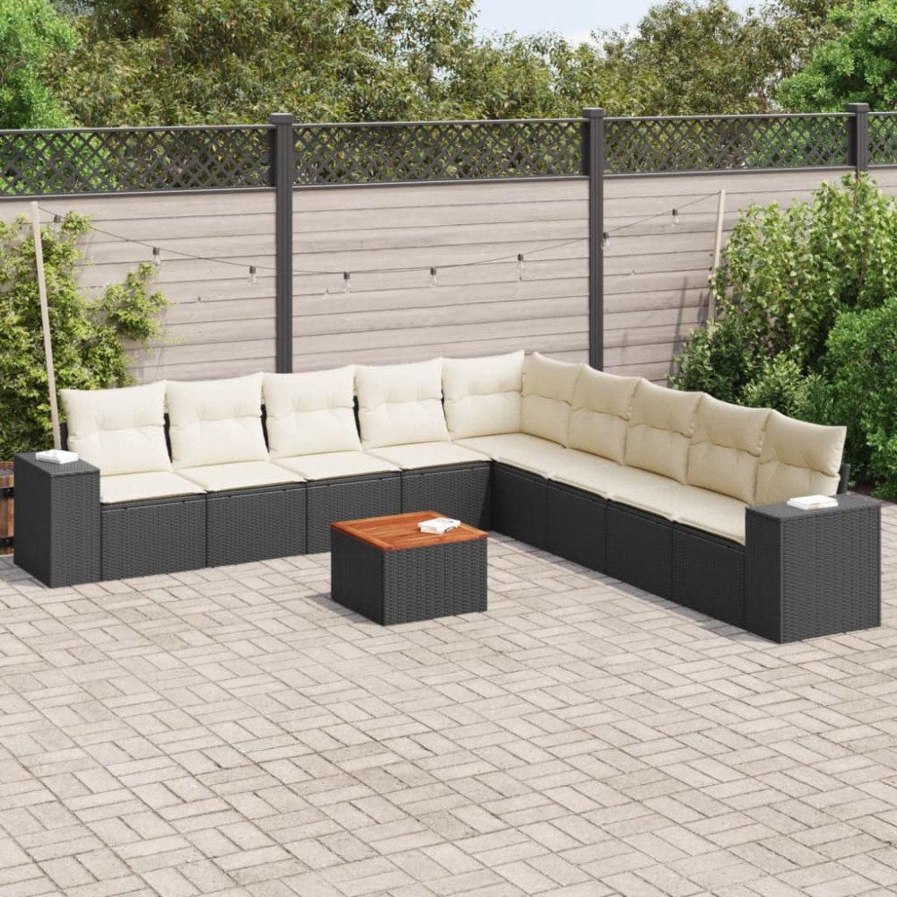 vidaXL Loungegrupp 10 delar med svarta dynor konstrotting