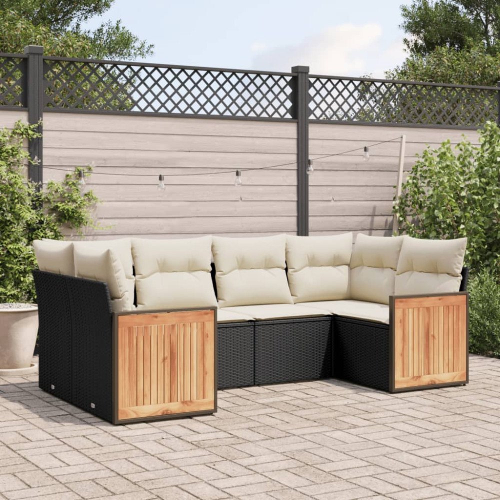 vidaXL Loungegrupp med dynor 6 delar svart konstrotting