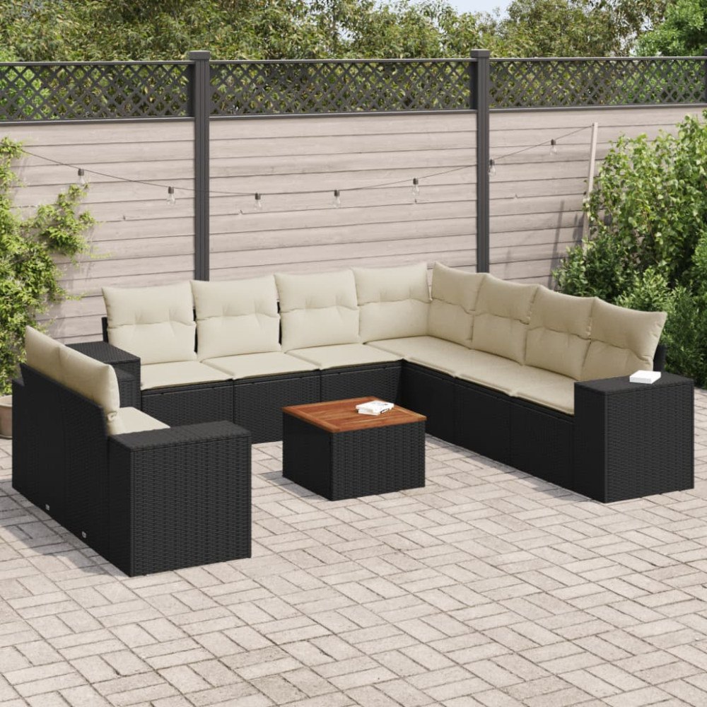 vidaXL Loungegrupp 10 delar med svarta dynor konstrotting
