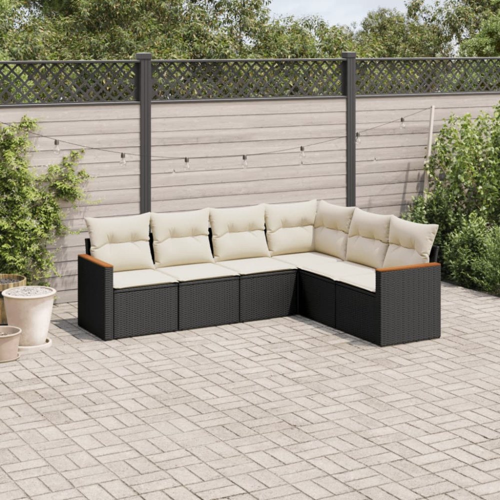 vidaXL Loungegrupp med dynor 6 delar svart konstrotting