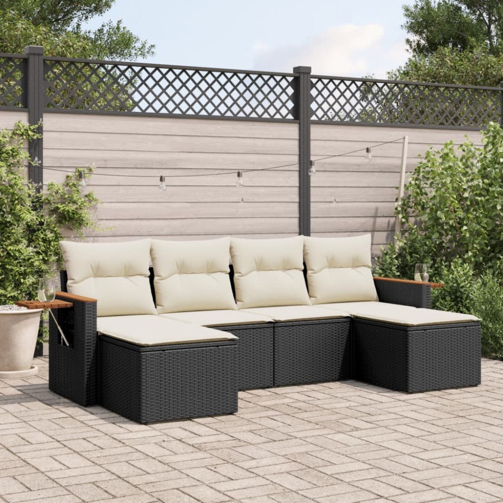 vidaXL Loungegrupp med dynor 6 delar svart konstrotting