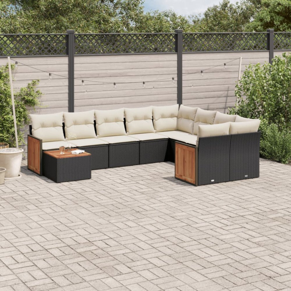 vidaXL Loungegrupp 10 delar med svarta dynor konstrotting