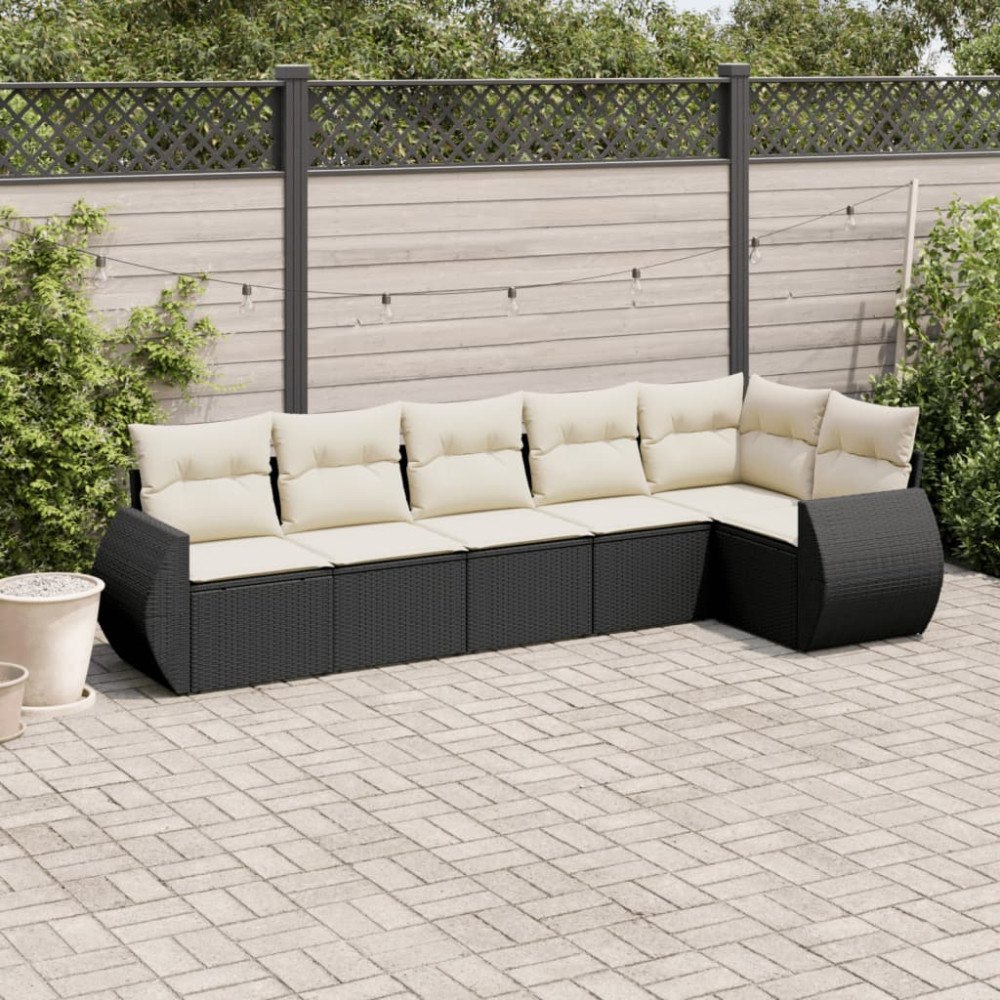 vidaXL Loungegrupp med dynor 6 delar svart konstrotting