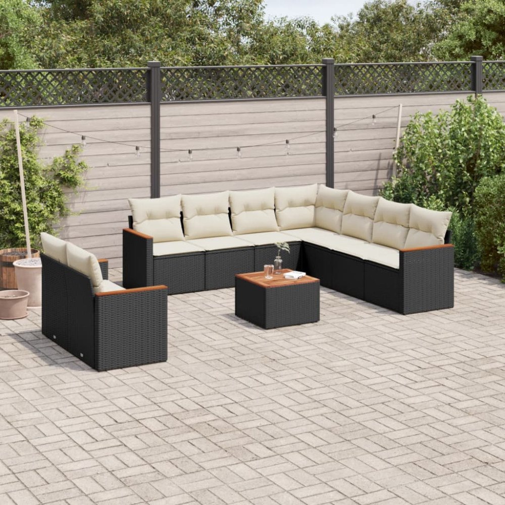 vidaXL Loungegrupp 10 delar med svarta dynor konstrotting
