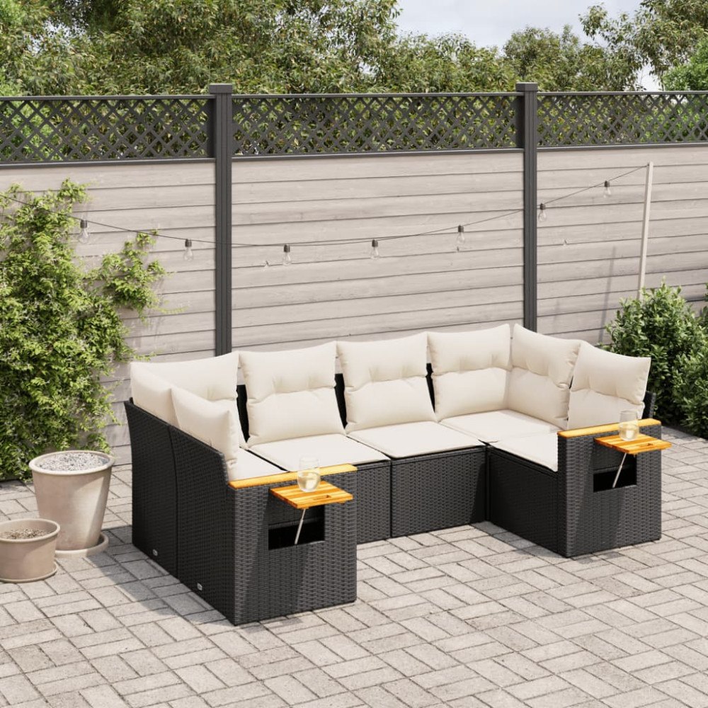vidaXL Loungegrupp med dynor 6 delar svart konstrotting