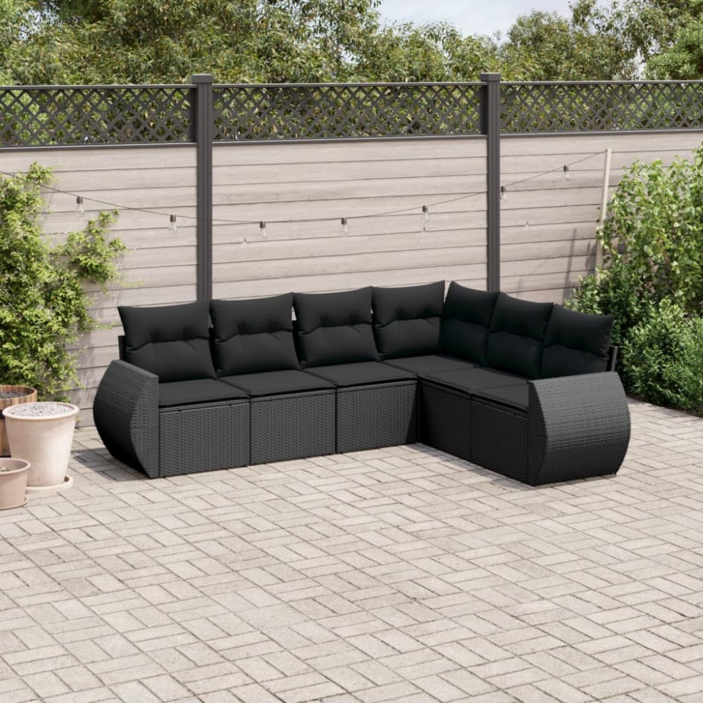 vidaXL Loungegrupp med dynor 6 delar svart konstrotting