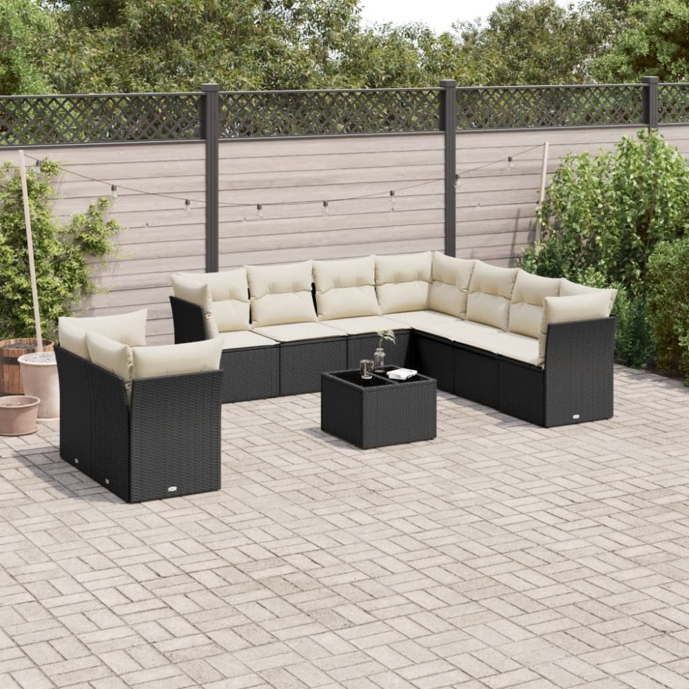 vidaXL Loungegrupp 10 delar med svarta dynor konstrotting