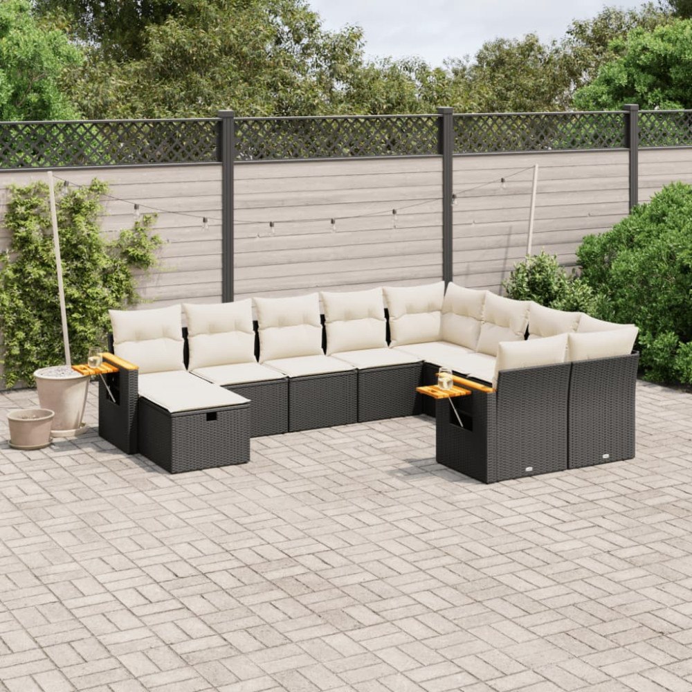 vidaXL Loungegrupp 10 delar med svarta dynor konstrotting