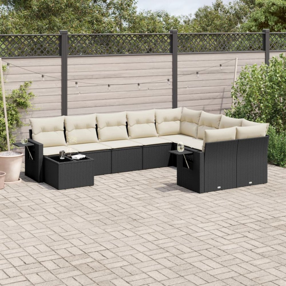 vidaXL Loungegrupp 10 delar med svarta dynor konstrotting