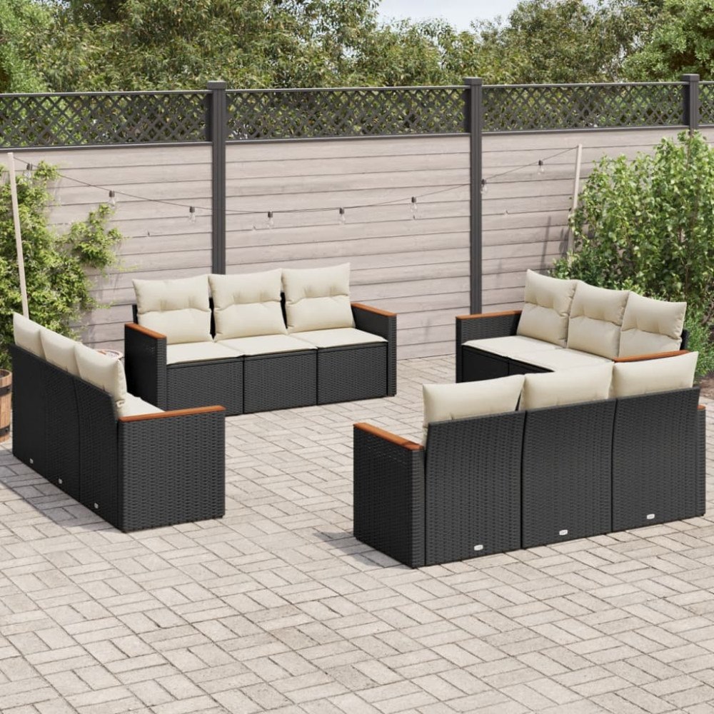 vidaXL Loungegrupp med dynor 12 delar svart konstrotting