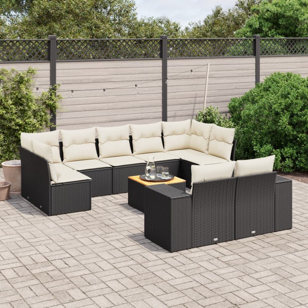 vidaXL Loungegrupp 10 delar med svarta dynor konstrotting