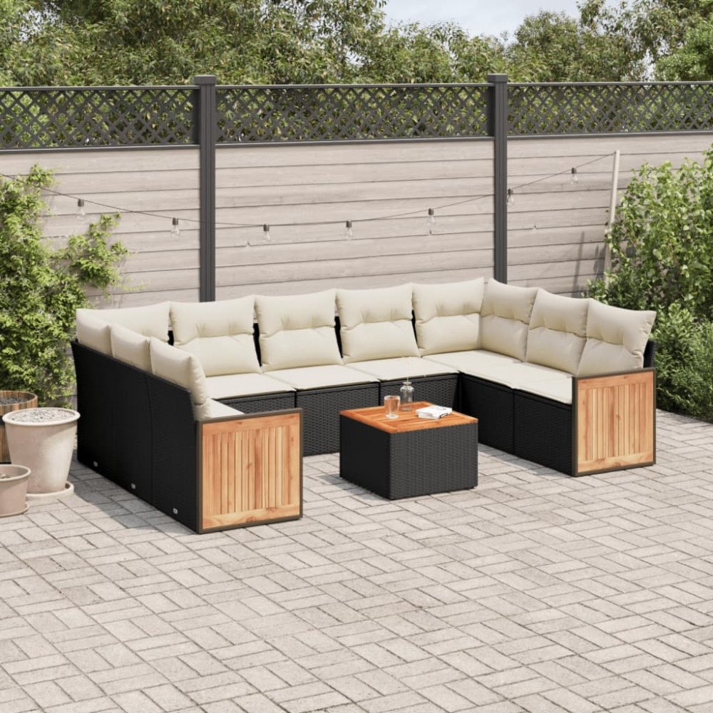 vidaXL Loungegrupp 10 delar med svarta dynor konstrotting