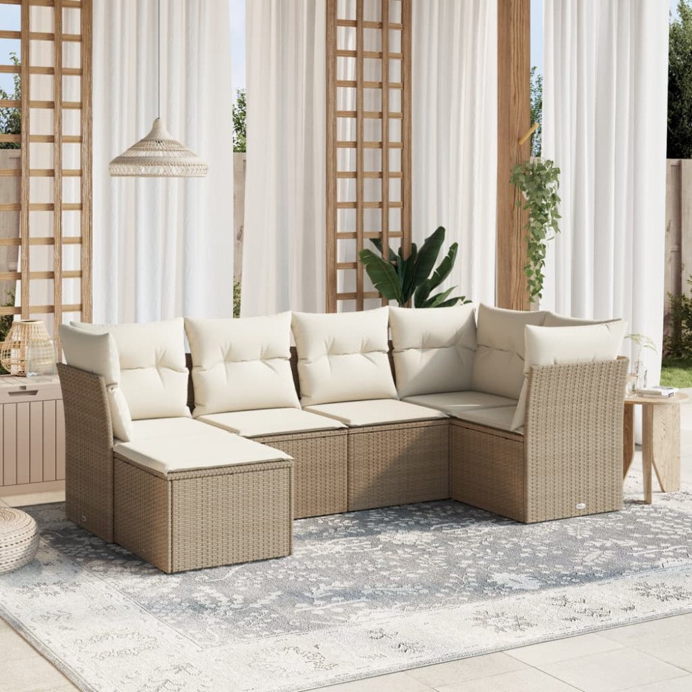vidaXL Soffgrupp för trädgården med dynor 6 delar beige konstrotting
