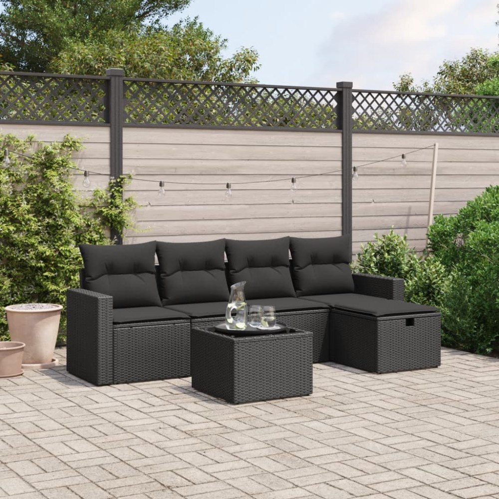 vidaXL Loungegrupp med dynor 6 delar svart konstrotting