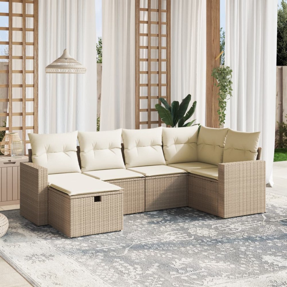 vidaXL Soffgrupp för trädgården med dynor 6 delar beige konstrotting