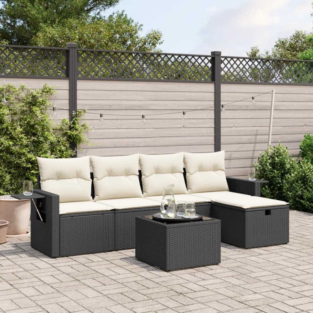 vidaXL Loungegrupp med dynor 6 delar svart konstrotting
