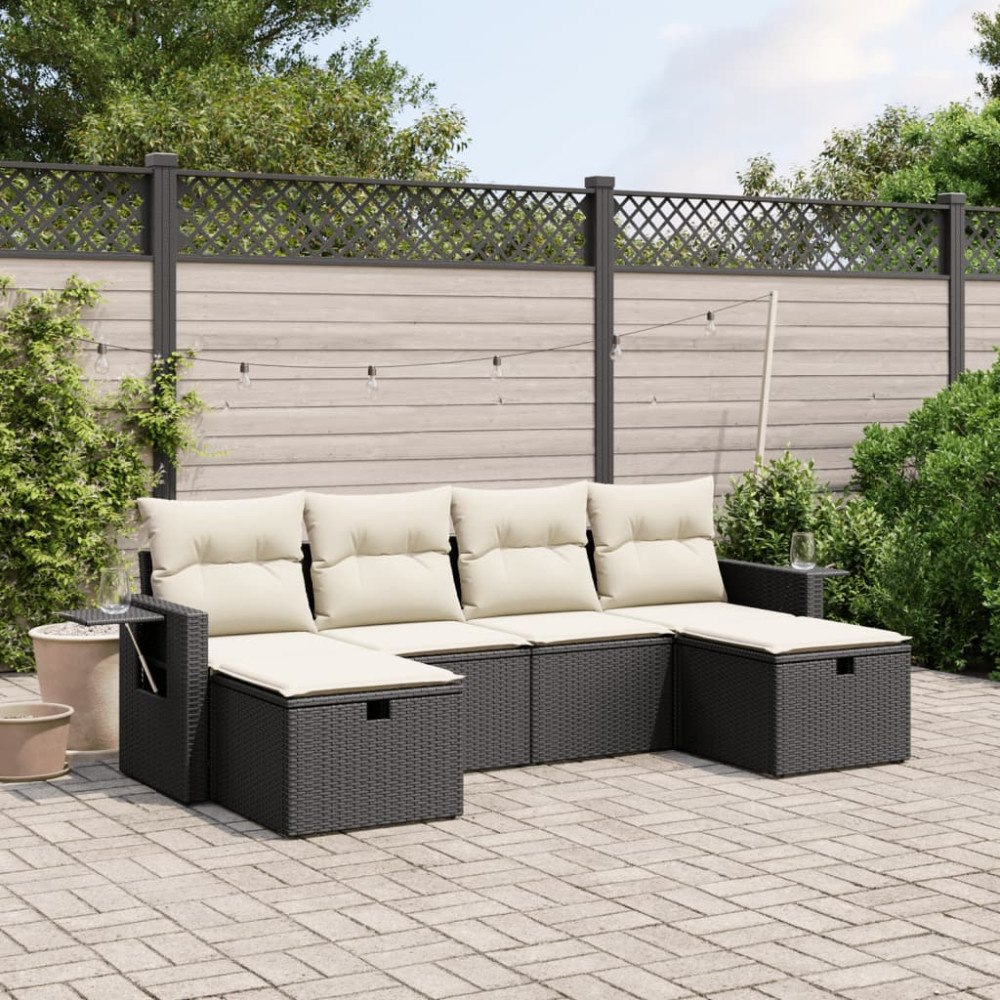 vidaXL Loungegrupp med dynor 6 delar svart konstrotting