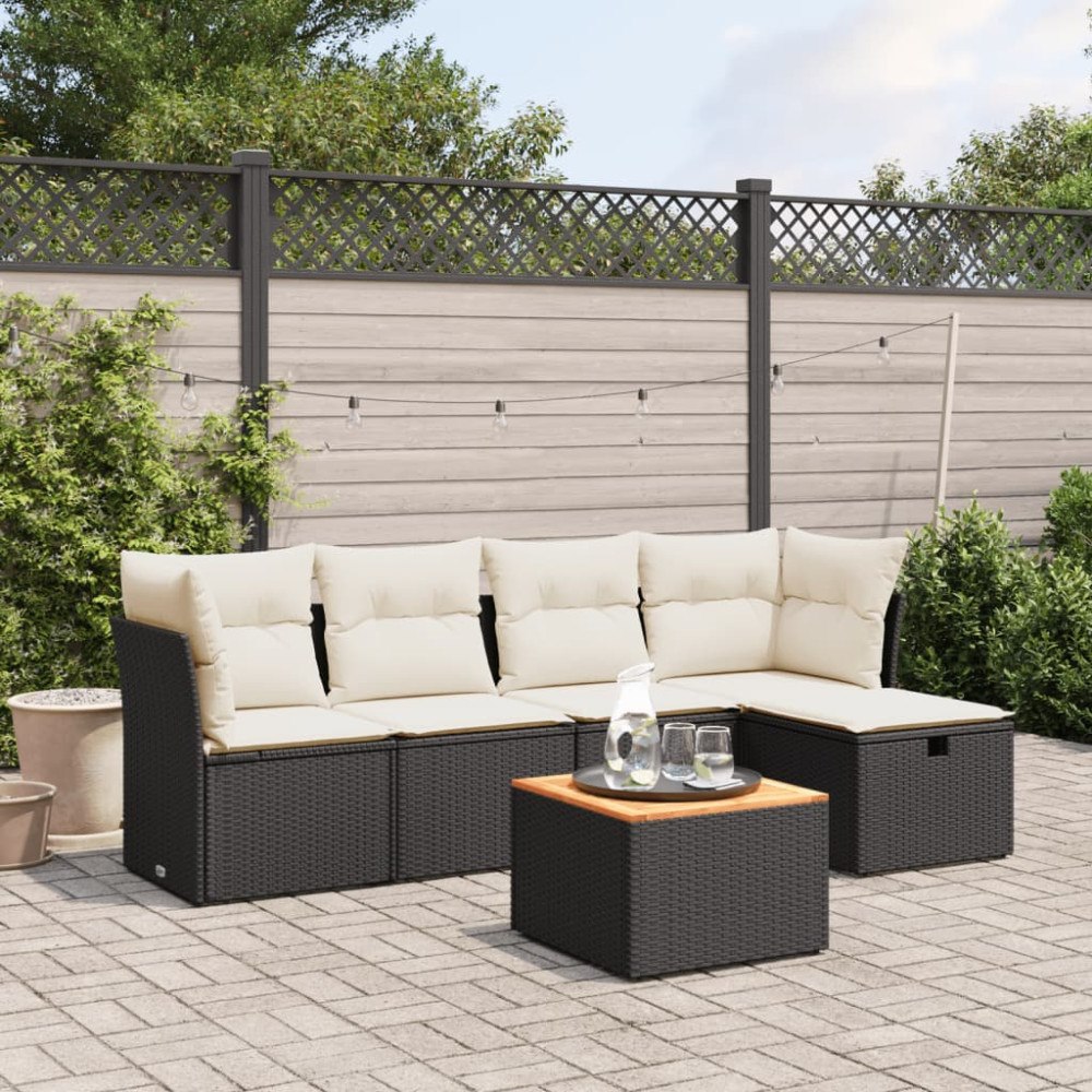 vidaXL Loungegrupp med dynor 6 delar svart konstrotting