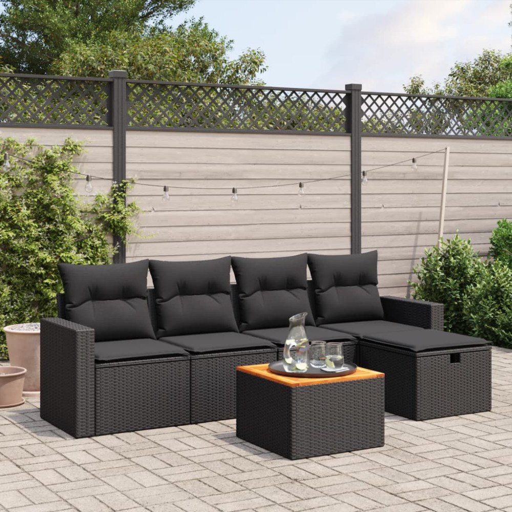 vidaXL Loungegrupp med dynor 6 delar svart konstrotting
