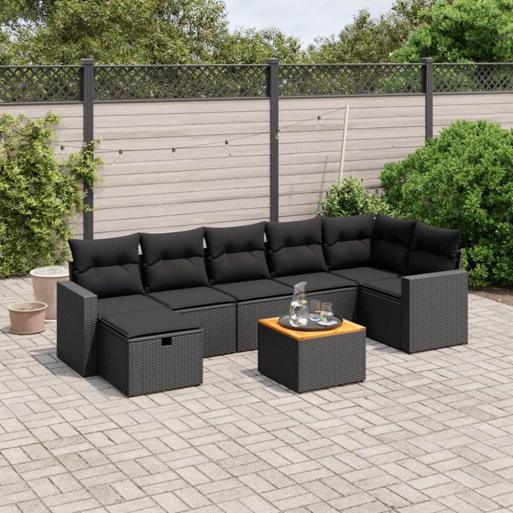 vidaXL Loungegrupp för trädgården med dynor 8 delar svart konstrotting