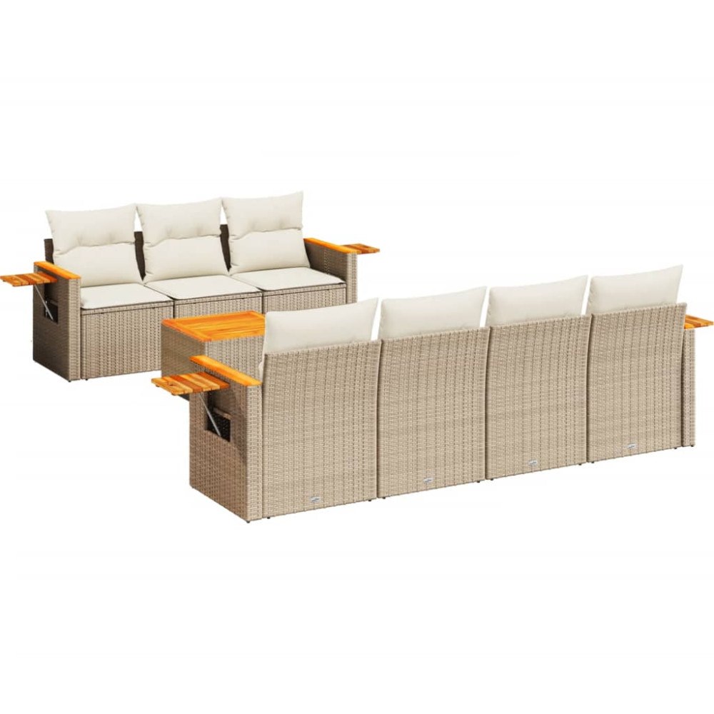 vidaXL Matgrupp för trädgården med dynor 8 delar beige konstrotting