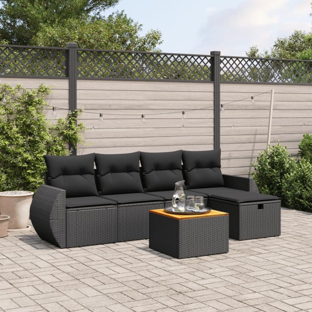 vidaXL Loungegrupp med dynor 6 delar svart konstrotting