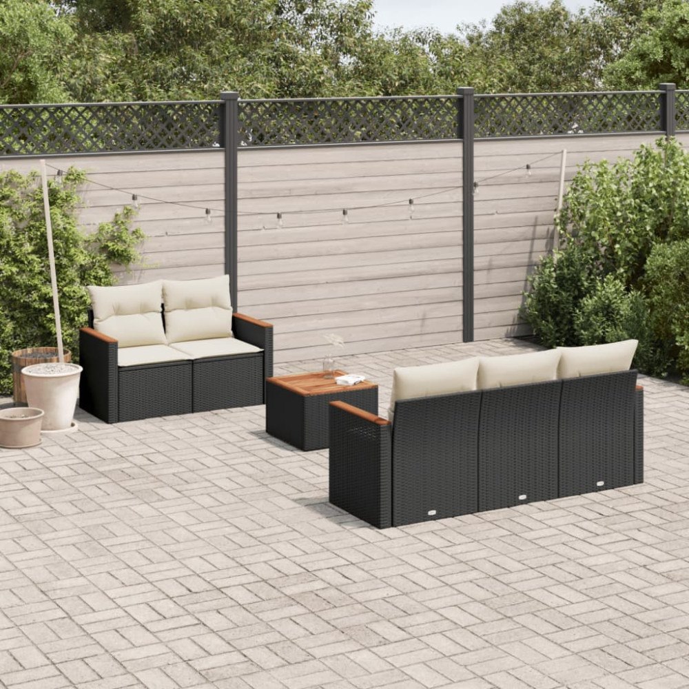 vidaXL Loungegrupp med dynor 6 delar svart konstrotting