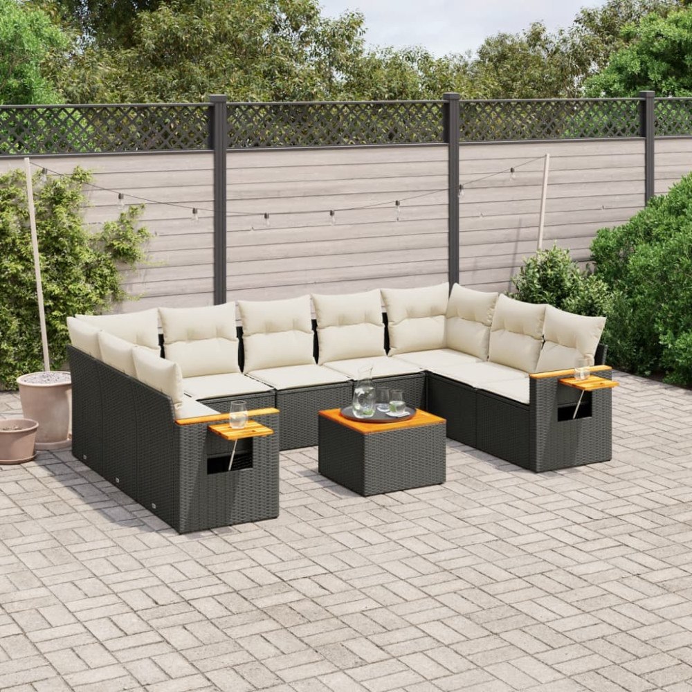 vidaXL Loungegrupp 10 delar med svarta dynor konstrotting