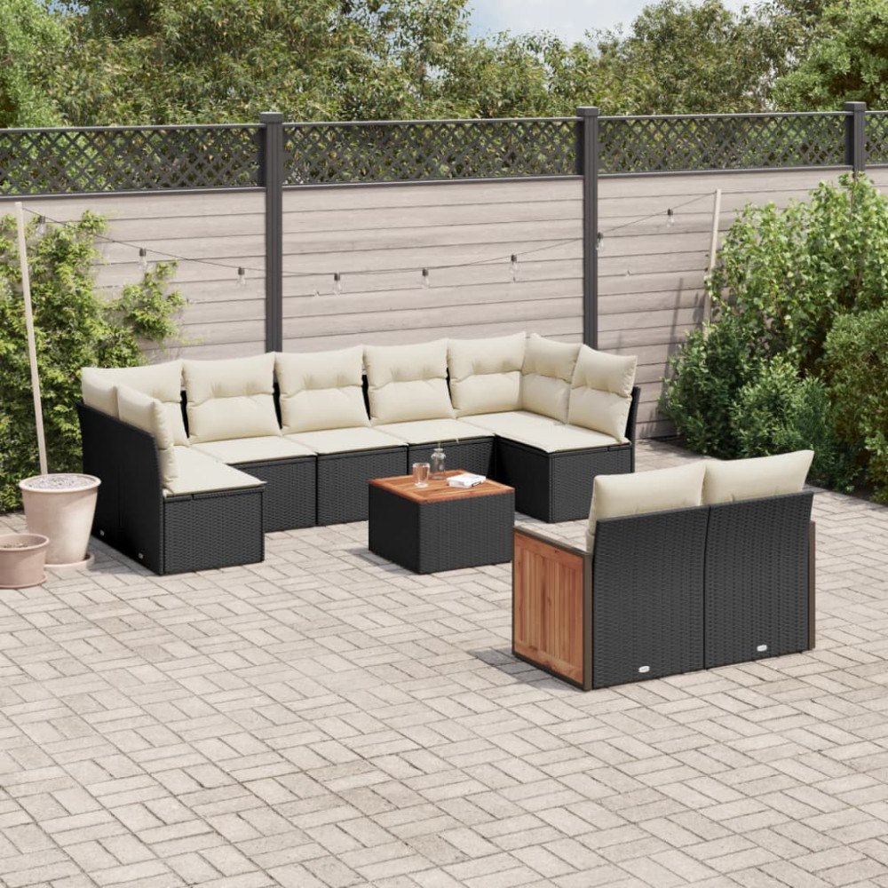 vidaXL Loungegrupp 10 delar med svarta dynor konstrotting