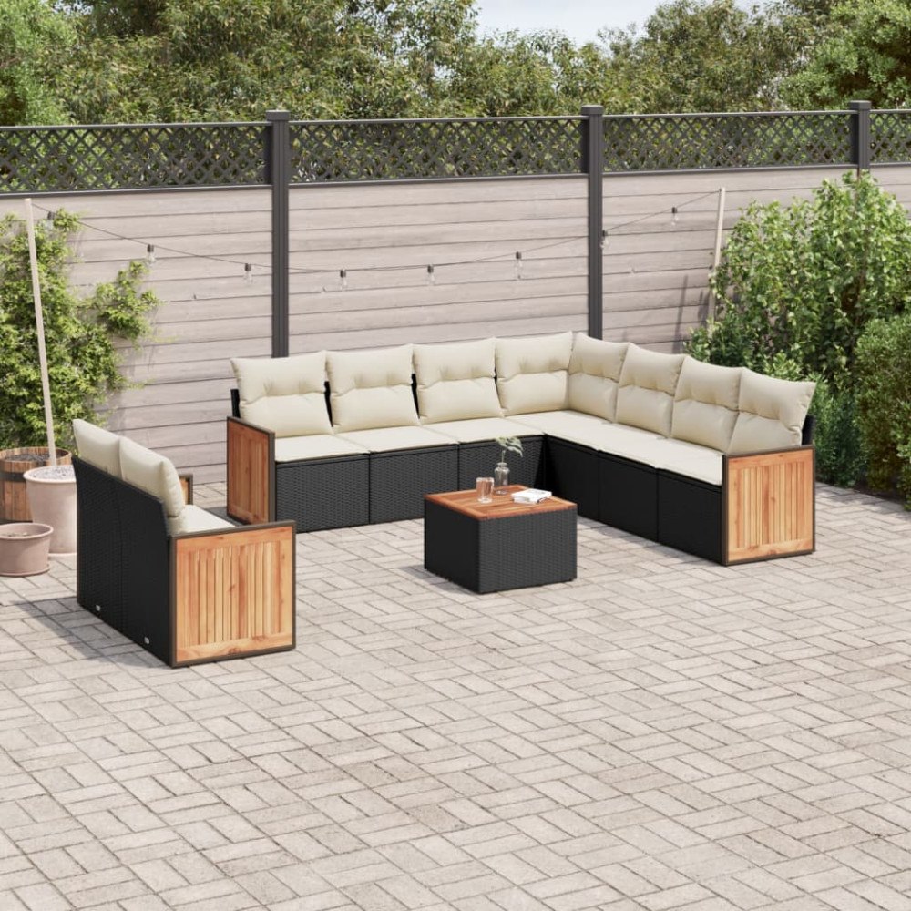 vidaXL Loungegrupp 10 delar med svarta dynor konstrotting