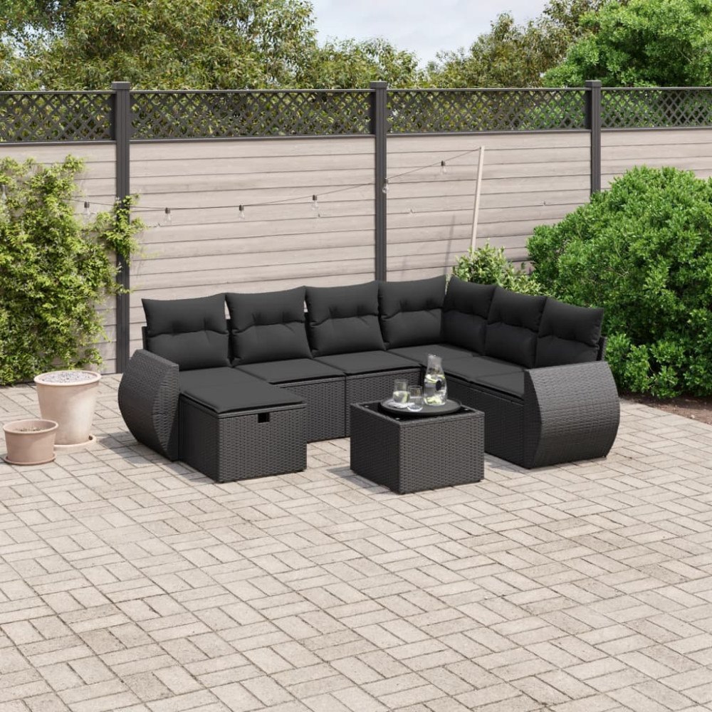 vidaXL Loungegrupp för trädgården med dynor 8 delar svart konstrotting