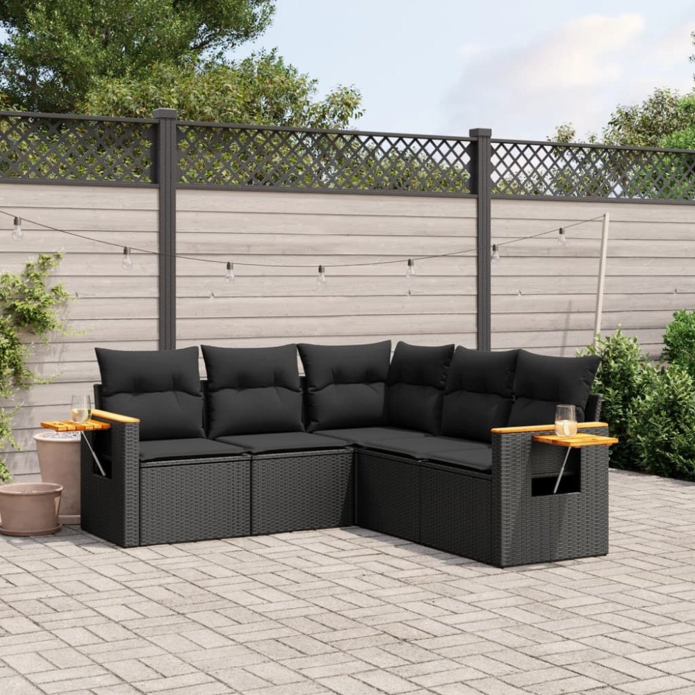 vidaXL Loungegrupp för trädgården med dynor 5 delar svart konstrotting