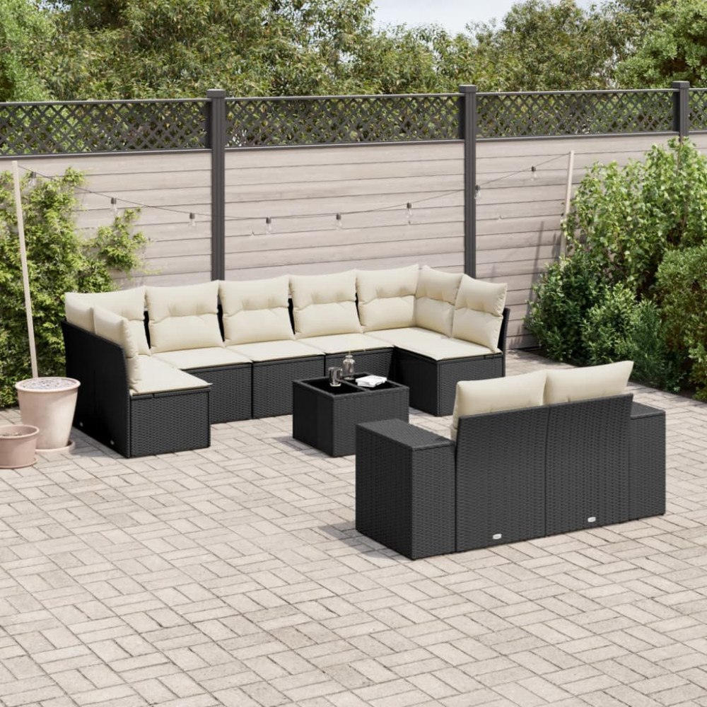 vidaXL Loungegrupp 10 delar med svarta dynor konstrotting