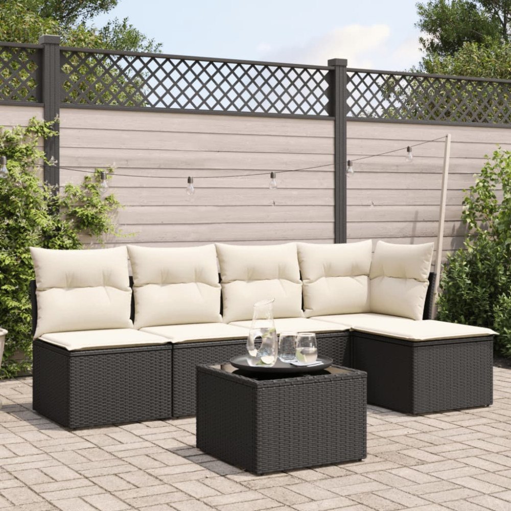 vidaXL Loungegrupp med dynor 6 delar svart konstrotting