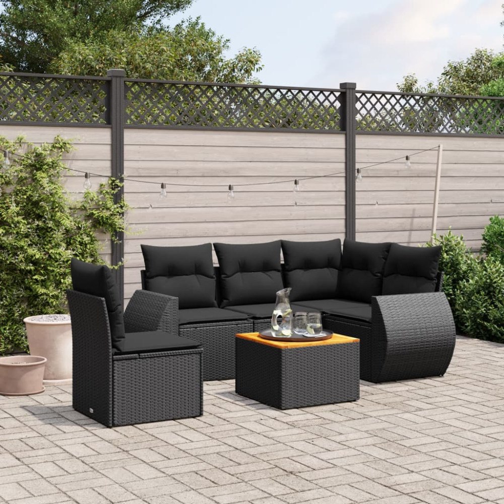 vidaXL Loungegrupp med dynor 6 delar svart konstrotting