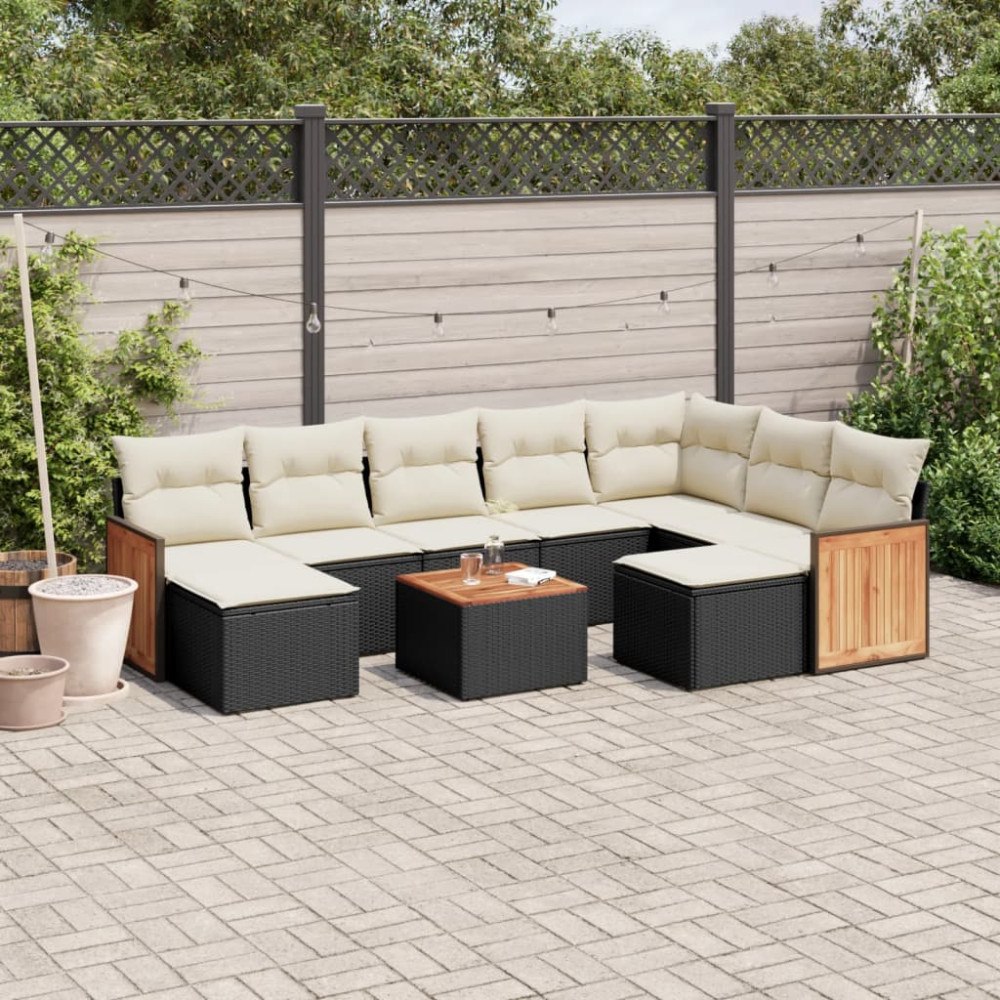 vidaXL Loungegrupp 10 delar med svarta dynor konstrotting