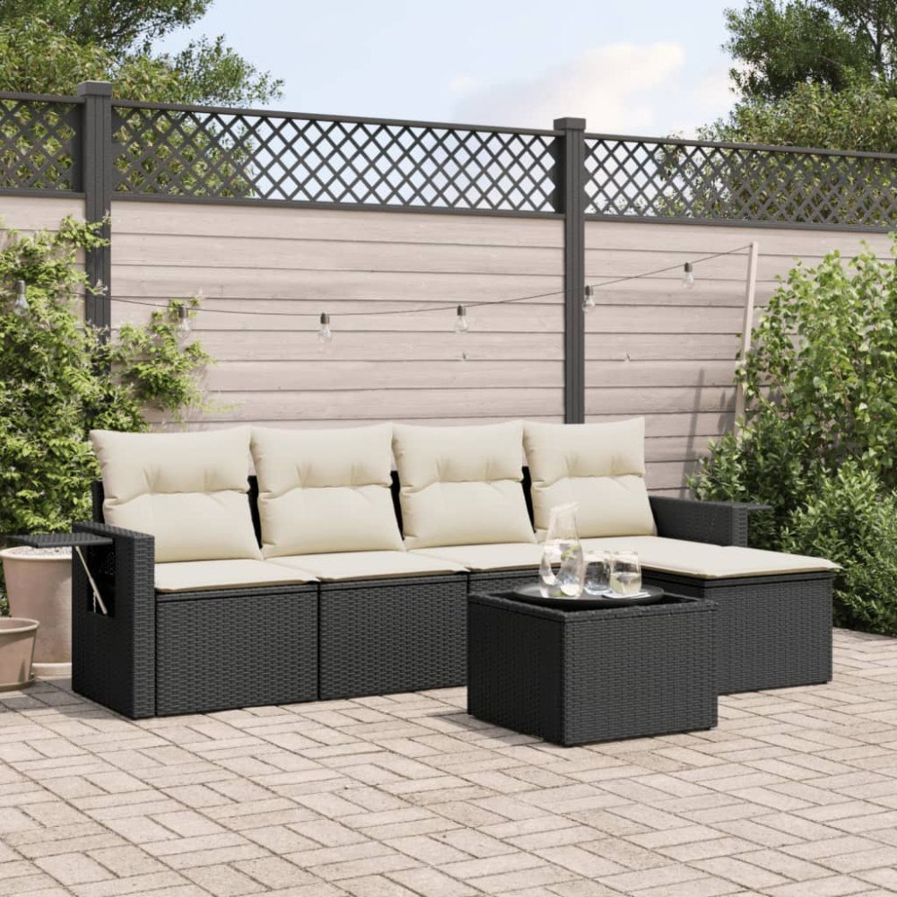 vidaXL Loungegrupp med dynor 6 delar svart konstrotting