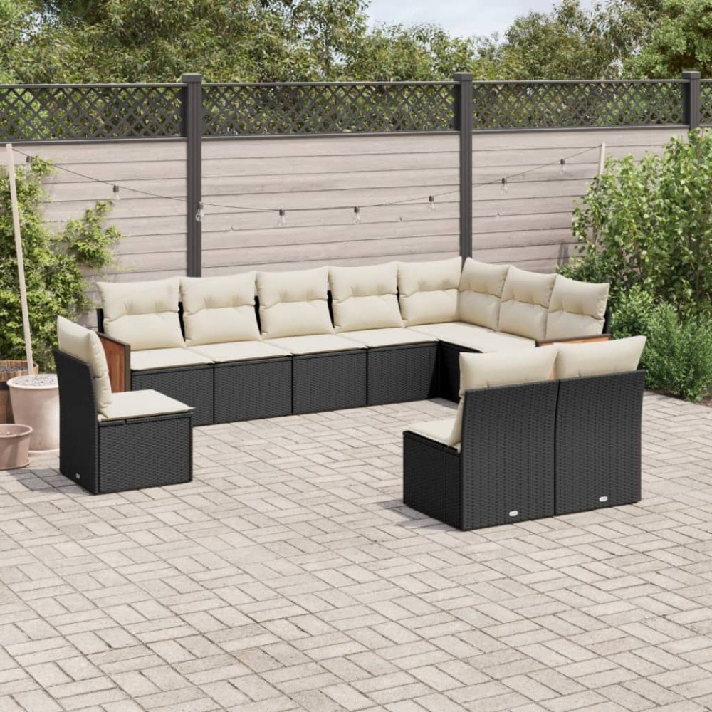 vidaXL Loungegrupp 10 delar med svarta dynor konstrotting