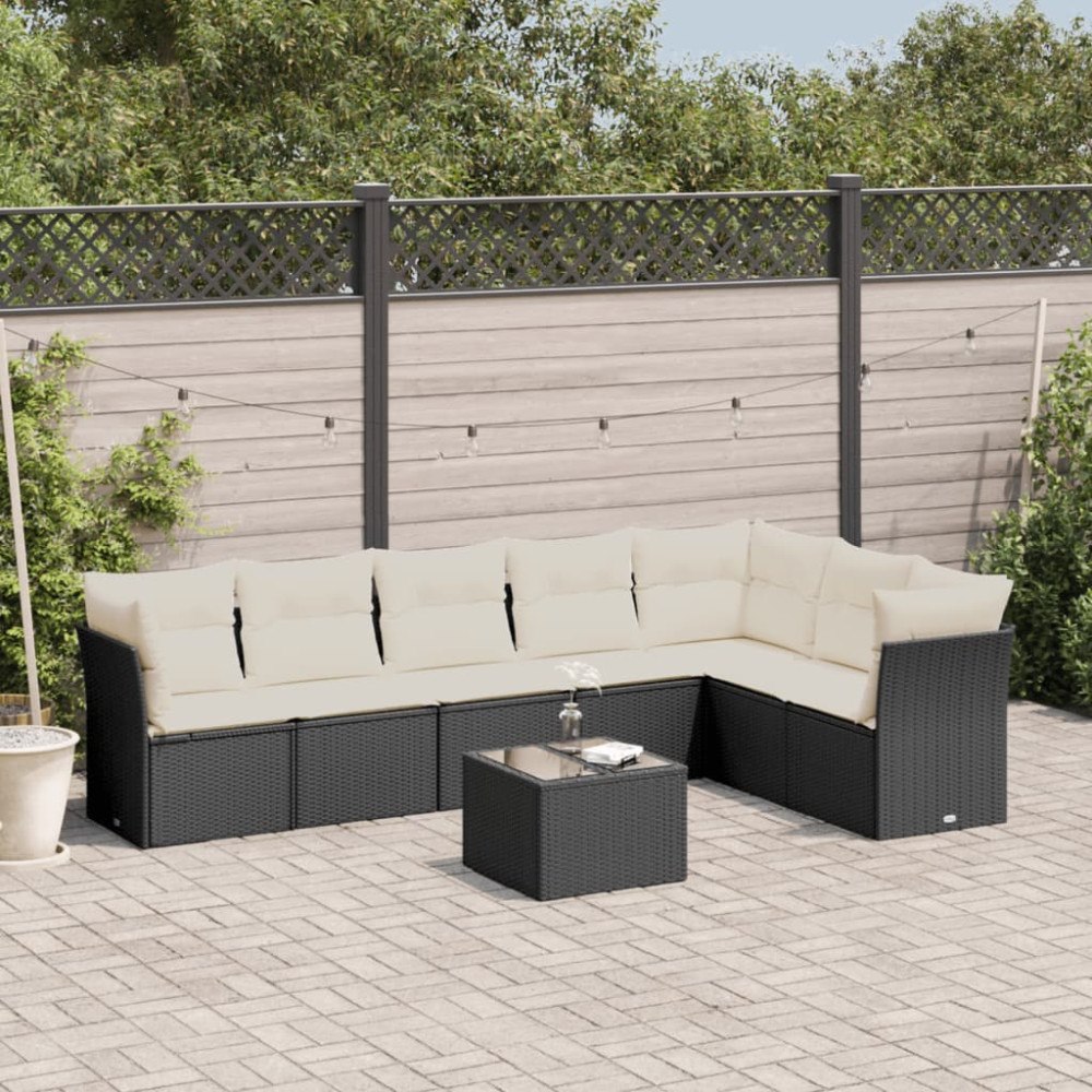 vidaXL Loungegrupp för trädgården med dynor 8 delar svart konstrotting