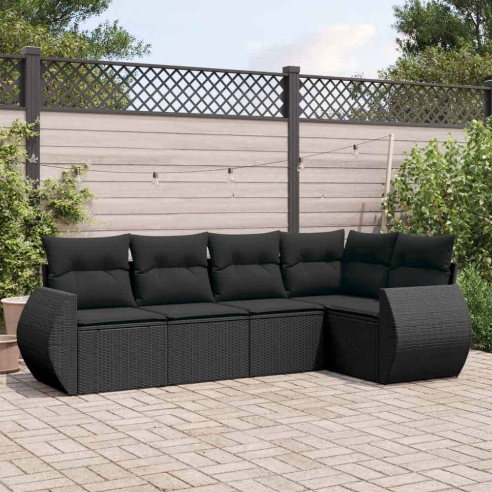 vidaXL Loungegrupp för trädgården med dynor 5 delar svart konstrotting