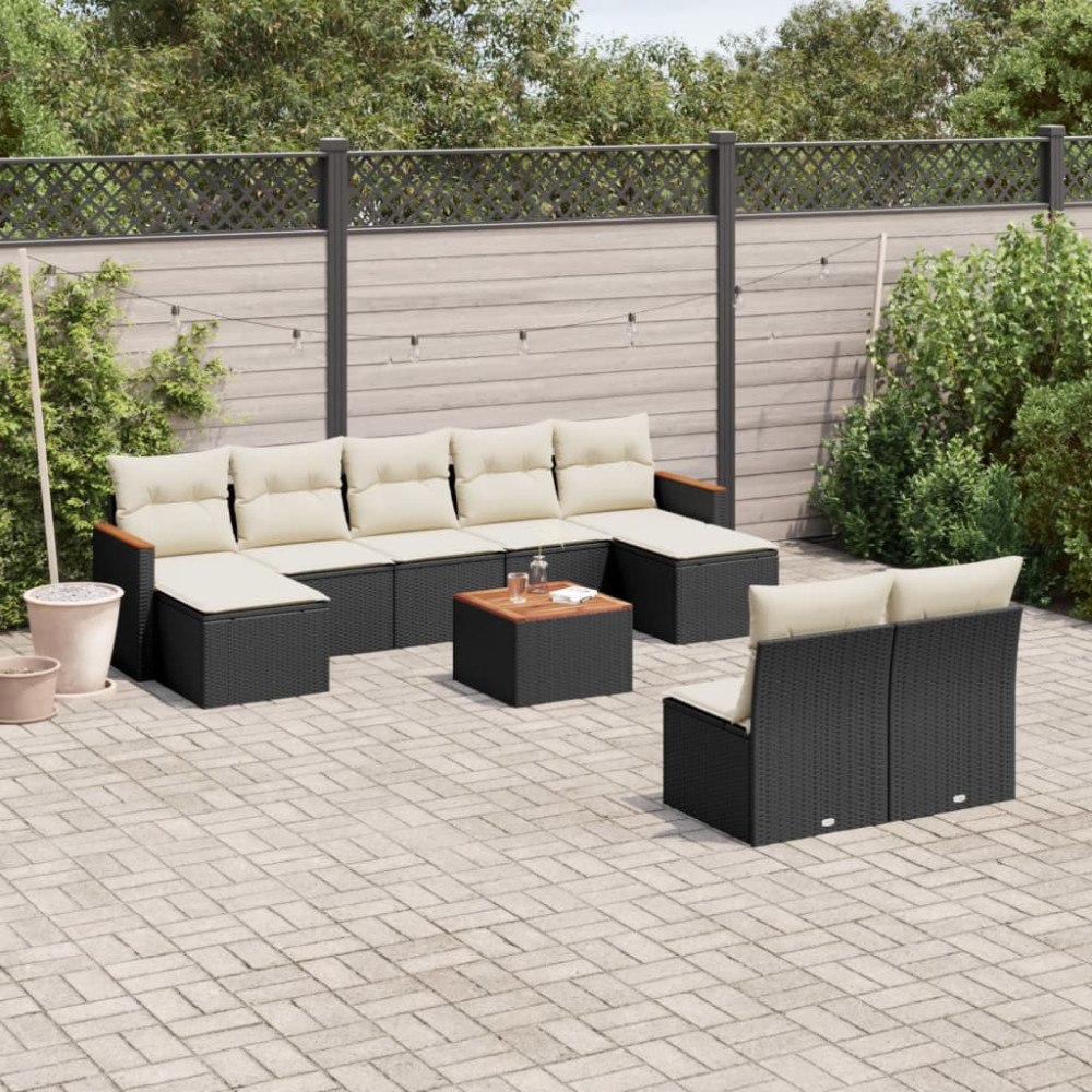 vidaXL Loungegrupp 10 delar med svarta dynor konstrotting
