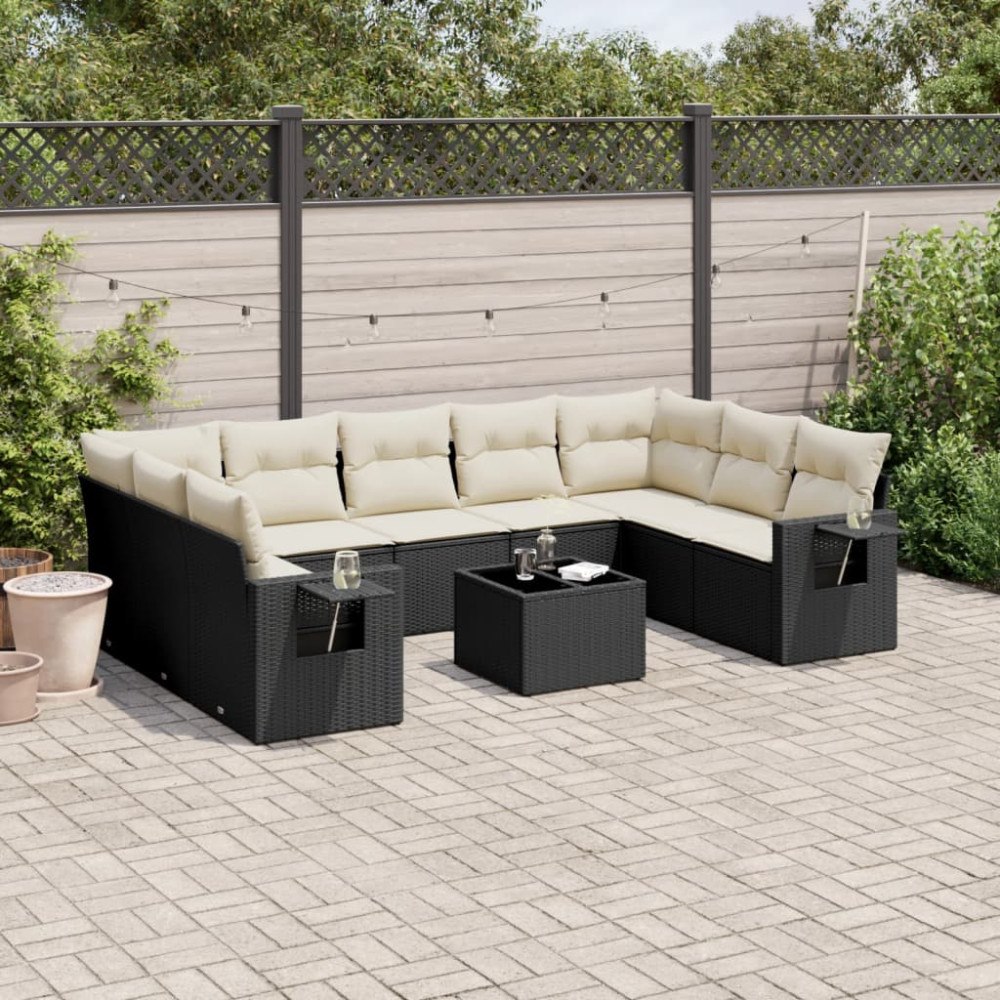vidaXL Loungegrupp 10 delar med svarta dynor konstrotting
