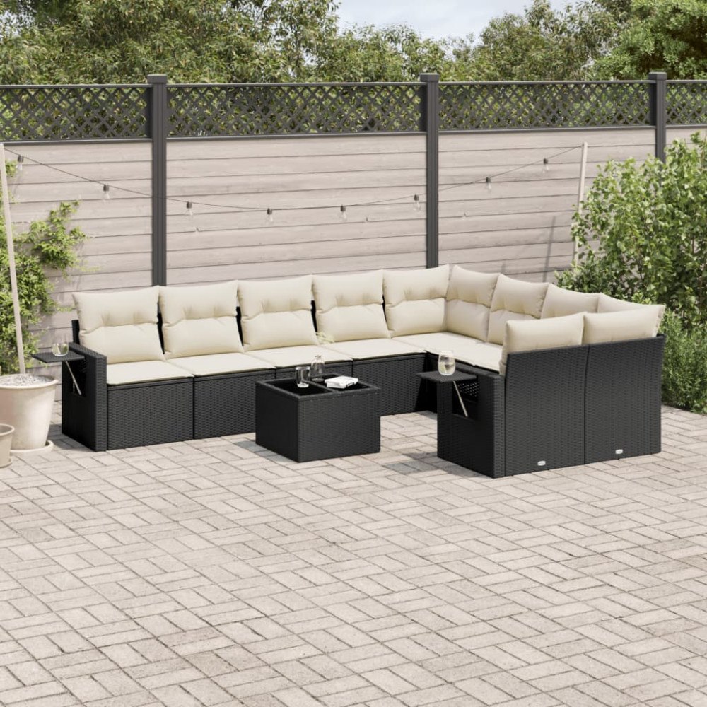 vidaXL Loungegrupp 10 delar med svarta dynor konstrotting