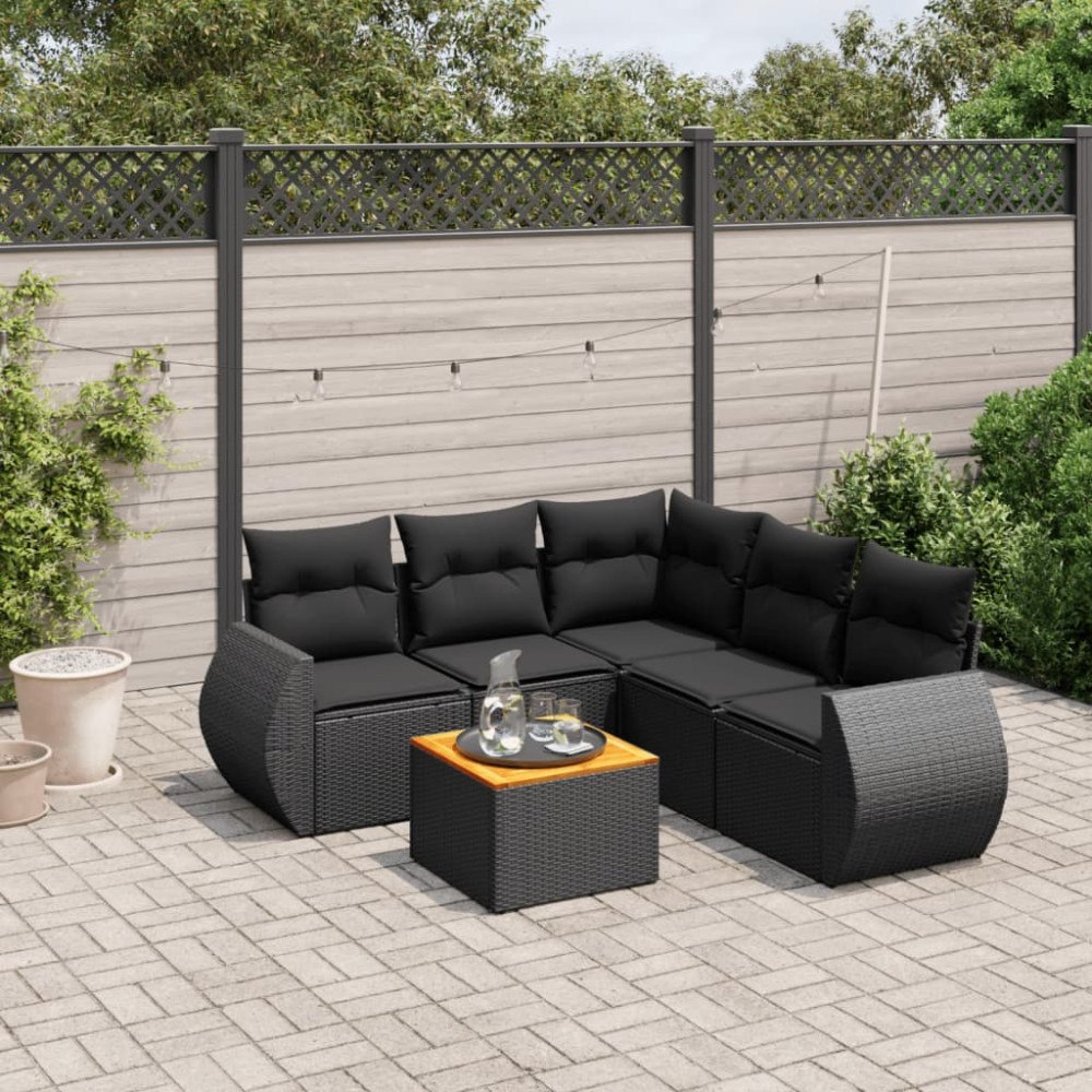 vidaXL Loungegrupp med dynor 6 delar svart konstrotting